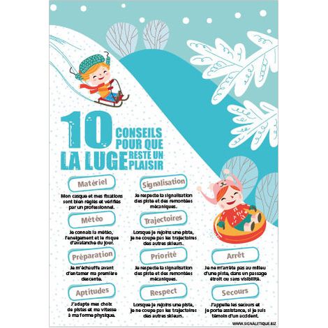 PANNEAU 10 CONSEILS POUR QUE LA LUGE SOIT UN PLAISIR (H0427) - Adhésif - 75 x 105 mm