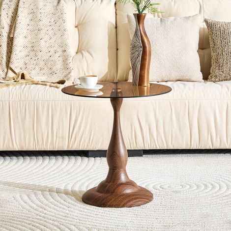 Table d'appoint ronde en verre, table basse élégante avec base stable, compacte pour salon (1/5)