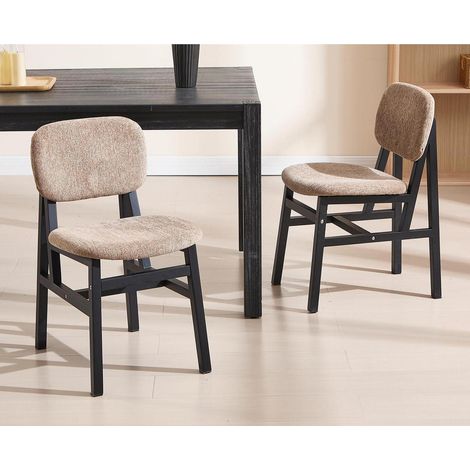Lot de 2 chaises de salle à manger sans accoudoirs, cadre bois, tissu chenille, marron (1/5)