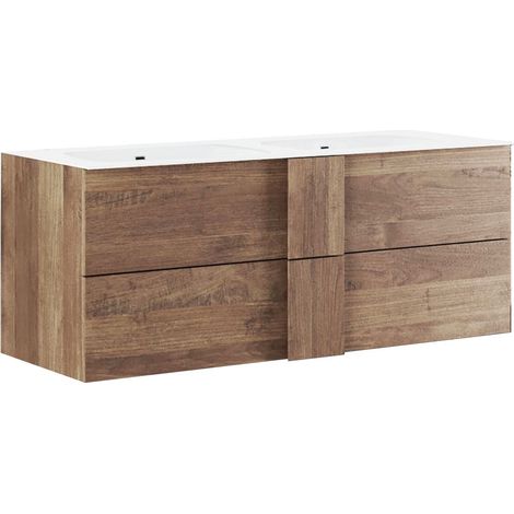 Meuble Vasque 122cm suspendu 2 tiroirs aspect bois finition Mercure - ZEUS (1/4)