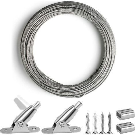 Steel Cable 2 mm x 6 m, Stainless Steel Wire Cable PVC coated steel cable, stainless steel cable for hanging light, climbing plants, curtains, pergola, clothesline (1/5)