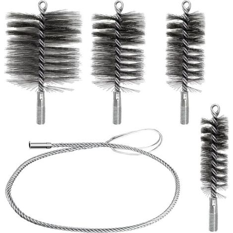 Kit de 5 brosses hérisson pour ramonage, goupillon métallique, nettoyage des gaines souples, tuyaux de poêle à granulés et élimination de la rouille (1/5)