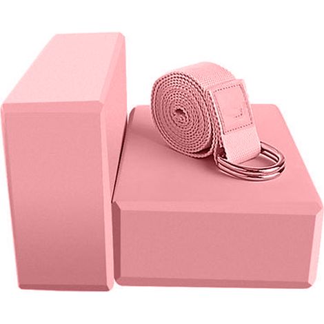 Blocs de yoga en liège, lot de 2 blocs de yoga en mousse EVA, bloc de yoga avec sangle, briques de yoga avec sangle, bloc de yoga, cube de yoga, blocs d'étirement, style : rose