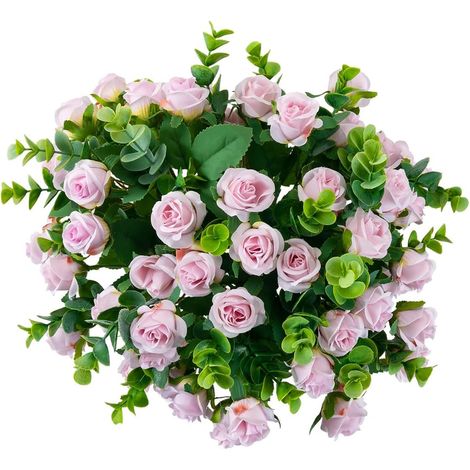 Bouquet De Fleurs Artificielles - Roses En Soie Et PU - Tige En Fil D'acier Flexible - Pour Décoration Intérieure Mariage Fête - 3 Pièces Violet (1/5)