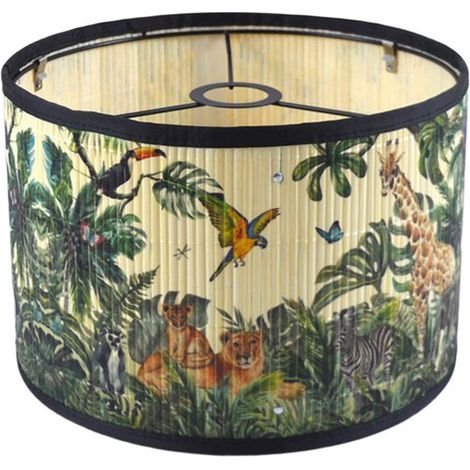 Pantalla de lámpara verde brillante, decorada. Adecuada para motivos de plantas y pájaros, pantalla de lámpara en forma de tambor.