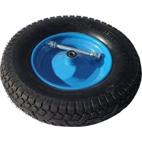Schubkarrenrad Geko 4.00-8 6PR Lagen + Achse G71019 Rad Blaue Felge (1/2)