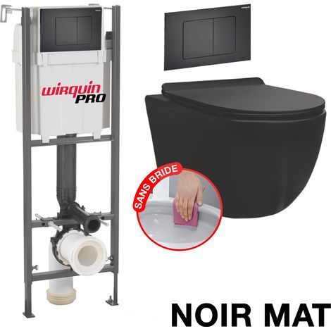 WC-Komplettpaket ohne Flansch Bati INITIO + mattschwarzes, wandhängendes Becken ohne Flansch + Schwarze Soft-Touch-Platte (1/5)
