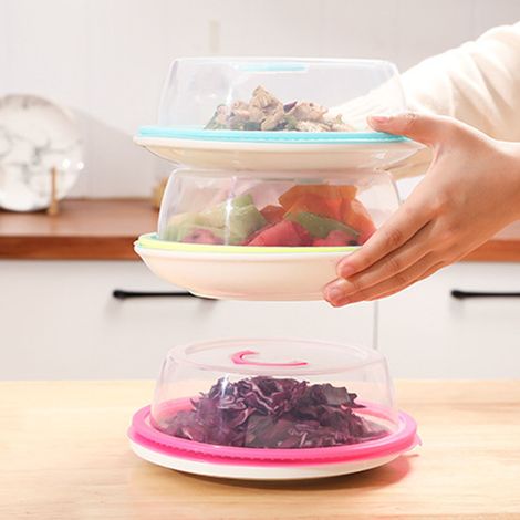 Couvercle micro-ondable avec joint, transparent, en polypropylène, empilable, maintien au chaud, pour la cuisine, bleu (1/5)