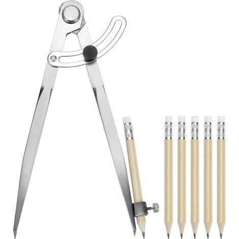 200mm Compas Réglable, Compas Pointu de Marquage avec Aile Verrouillable Porte crayon et 5 Stylos, pour Menuisier, Travail Métaux, Travail du Cuir (1/5)