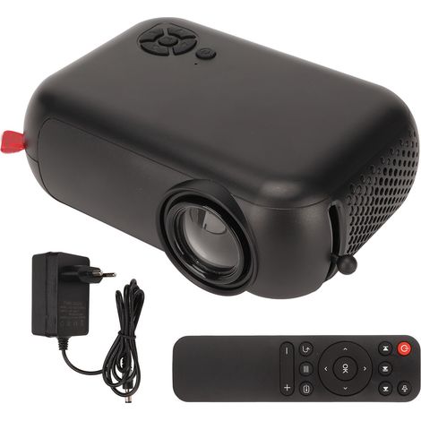 Projecteur Mini Portable Noir, Alimentation par Power Bank, Télécommande, Compatible 13‑100 Pouces, pour Maison Bureau École, 100‑240V Prise EU (1/5)