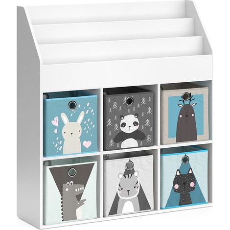 Estantería infantil Luigi, Blanco, 107.2 x 114.2 cm con 6 cajas plegables opt.2, Vicco