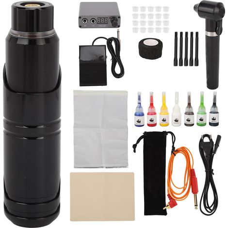 Kit de machine à tatouer type stylo avec interface RCA, alimentation 100-230V prise UE, liner et shader, ensemble complet pour tatouage professionnel (1/5)