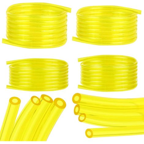 4 Pièces Tuyaux d'Essence, 1.5M Tuyau d'huile Transparent Jaune (2 x 3.5mm, 2.5 x 5mm, 3 x 5mm, 3 x 6mm), pour Tondeuse, Tondeuse à Gazon, PVC Tuyau, Tuyau D'huile