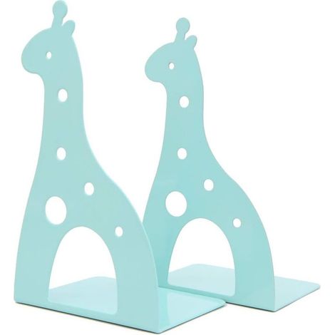 Serre-livres en fer antidérapant en forme de girafe – 17,5 cm – Bleu – Lot de 1 – Design enfant pour bibliothèque, école ou bureau (1/4)