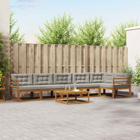 vidaXL Outdoor-Sofagarnitur mit Kissen 7 pcs Natürlich und Hellgrau (1/5)