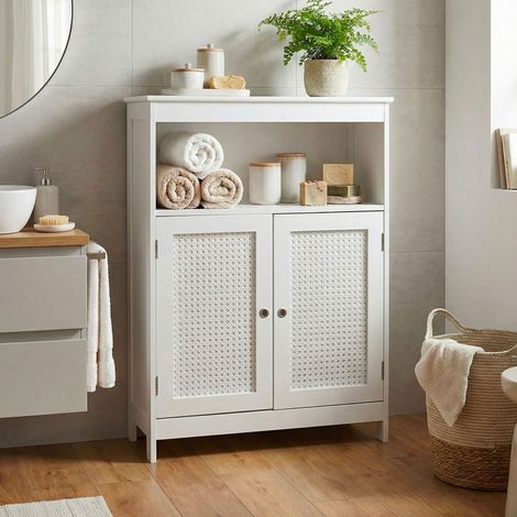 Meuble de salle de bain 2 portes 60x80 cm avec cannage blanc - KLIKA