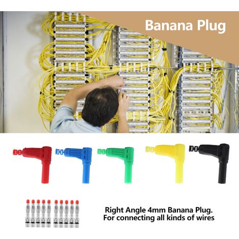 Lot de 10 fiches bananes P3014 de 4 mm avec joint de sécurité et capuchon de protection, connecteur de câble coudé (1/5)