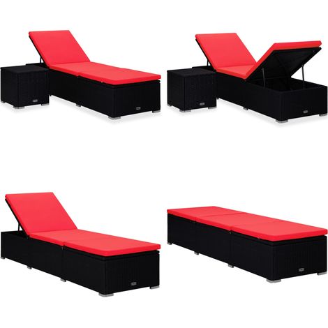 Sonnenliege mit Auflage und Teetisch Poly Rattan Rot - Sonnenliege - Gartenmöbel - Lounge Möbel - Rattan Möbel - Outdoor Möbel - Home & Living (1/5)