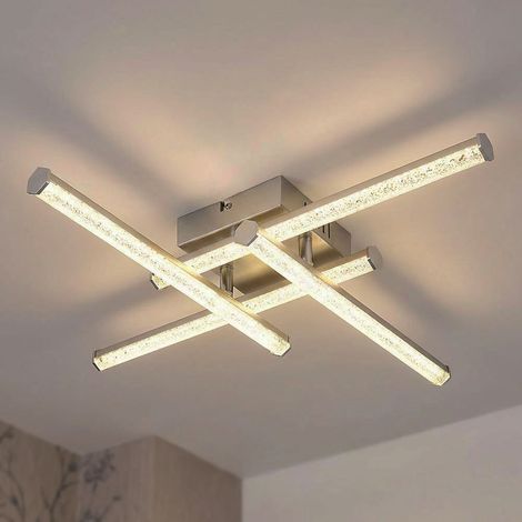 LED Plafonnier orientable Lampe cristal Lampe de salon, nickel mat chromé clair, 24W 1840Lm blanc neutre, LxLxH 50x50x8,8 cm