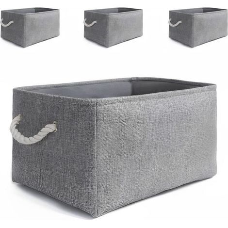Panier de rangement - Non spécifié - 4 grands paniers - Imitation lin - 41x31x20 cm - Gris (1/4)