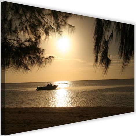 Tableau sur toile Plage Coucher de soleil marron 90x60 (1/5)
