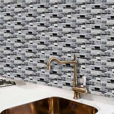27 autocollants imitation marbre agate gris pour carrelage de cuisine, à poser soi-même (1/4)