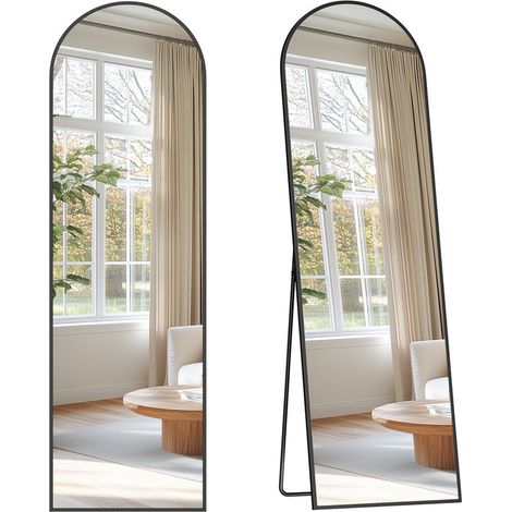 Songmics – Miroir sur pied 150 x 40 cm – Verre trempé de sécurité – Cadre en alliage d’aluminium – Design arqué pour chambre et salon – Noir d'encre (1/5)