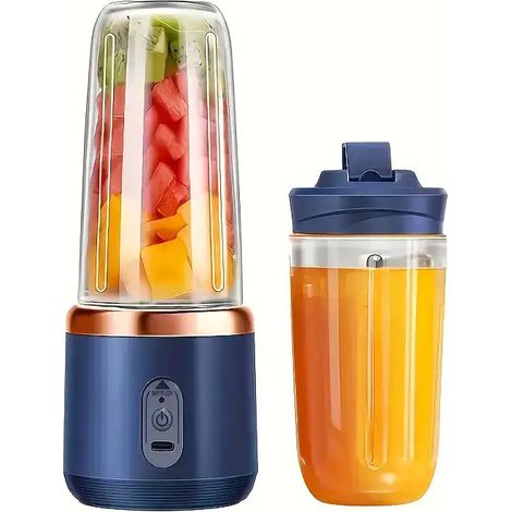 Mixeur et presse-agrumes électrique portable 2 en 1 à 6 lames, rechargeable par USB, avec 2 tasses, sans fil et multifonction (1/5)