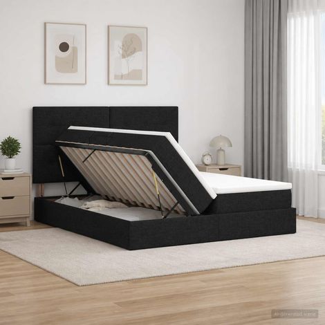 vidaXL Lit de Rangement avec tête de lit Noir 180 x 200 cm Tissu (1/5)