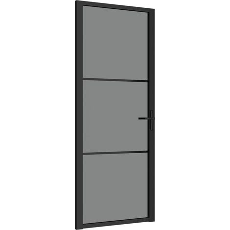 vidaXL Porta Interna 83x201,5 cm Nero Opaco Vetro ESG e Alluminio