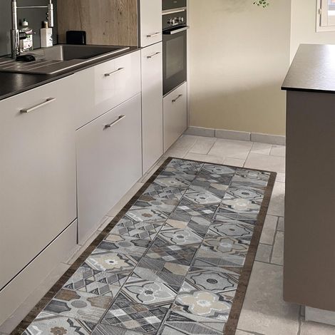 CREARREDA Tappeto cucina 240x50cm Hand-drawn Tiles vinile antiscivolo e lavabile Passatoia cucina in vinile, lavabile 100% made in Italy (1/5)