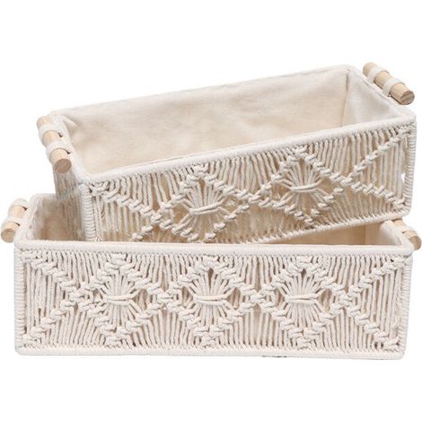 Panier de rangement tressé en corde de coton - 30x14x10cm,lot de 2 - RWPanier (1/4)