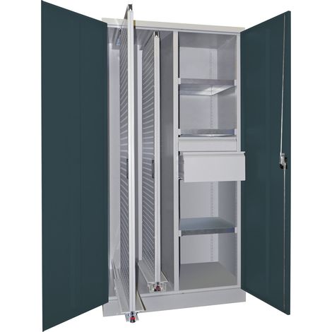 Pavoy Vertikalauszugsschrank, Trennwand, 2 Auszüge, 3 FB, 2 Schubladen, RAL 7035/7016 (1/2)