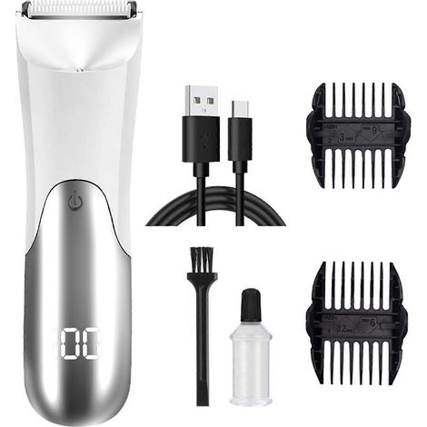 Tondeuse électrique étanche pour hommes - Rechargeable, indolore, utilisation sur peau sèche ou humide, avec lumière LED pour la maison et les voyages - Blanc (1/5)