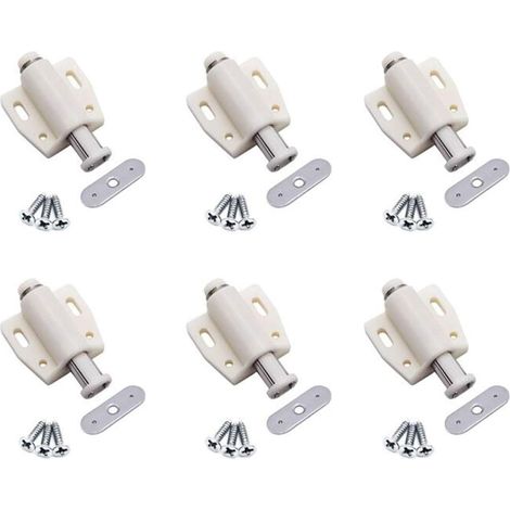Lot de 6 verrous magnétiques pour portes de placard, avec système d'ouverture par simple pression et amortissement. (Beige)