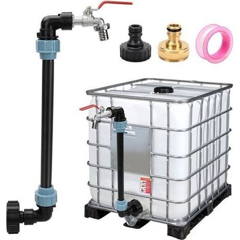IBC Robinet Cuve 1000L, 3/4'' Raccord Cuve IBC Robinet Kit, IBC Adaptateur pour Cuve Récupération d'eau de Pluie avec Raccord S60x6 et Ruban D'étanchéité, IBC Robinet Col de Cygne en Laiton (1/5)