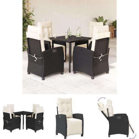 Sitzkissen - vidaXL 5-tlg. Garten-Essgruppe mit Kissen Schwarz Poly Rattan - Rückenkissen (1/5)