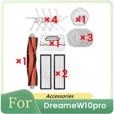 12 Pièces pour Kit D'Accessoires D'Aspirateur pour Dreame W10 Pro, Brosse Latérale Principale, Filtre, Balai, Pièces de Rechange (1/4)
