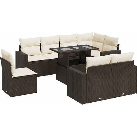 vidaXL Set Divani da Giardino 9pz con Cuscini Marrone in Polyrattan (1/5)