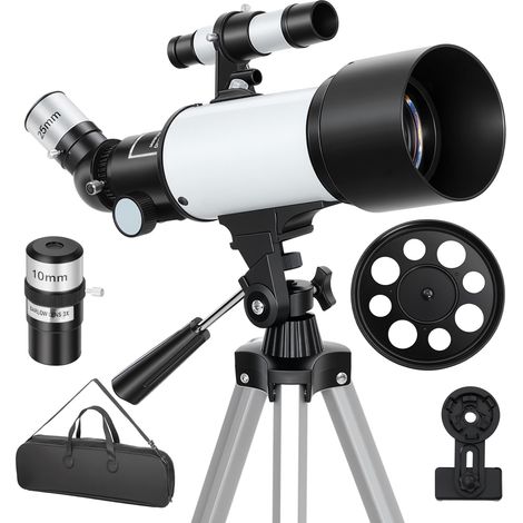 Télescope astronomique 70/400 mm, 40X/16X, trépied réglable, adaptateur téléphone, sac, adulte débutant, blanc (1/5)