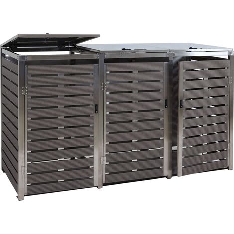 3er Mülltonnenverkleidung HHG-692, Mülltonnenbox, 120x200x85cm WPC Edelstahl 104kg anthrazit
