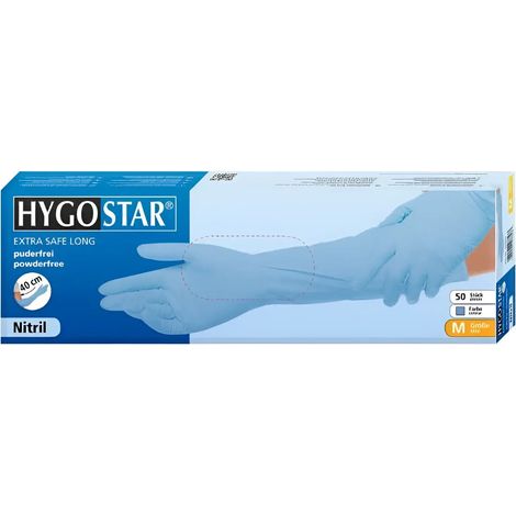 Hygostar "Extra Safe Superlong" Nitril-Handschuhe Blau 50 Stück (1/3)