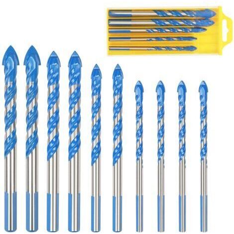 Forets Pour Carrelage Verre, 10 Pcs Foret Multi-matériaux Triangle Porcelaine Forage Métalliques Pour Carrelage Verre Marbre Miroir Bois, 6mm/ 8mm/ 10mm/ 12mm (1/5)