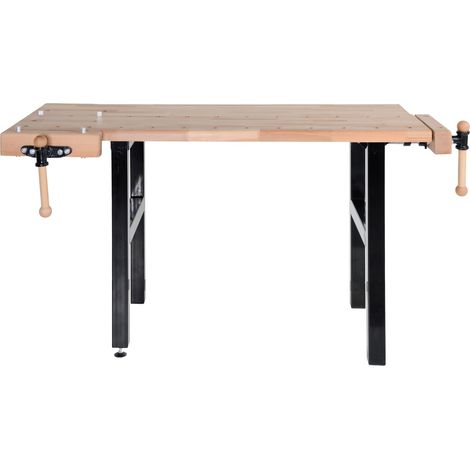 AUTRES Établi de bricolage 1500 mm avec 2 étaux - Plateau hêtre massif et pieds acier (1/2)