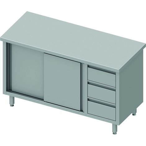 Meuble Bas Cuisine Inox - 2 Portes à Gauche & 3 Tiroirs - Gamme 700 - Stalgast