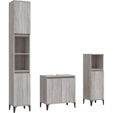 Maison Exclusive - 3-tlg. Badmöbel-Set Grau Sonoma Holzwerkstoff