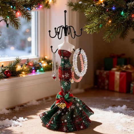 Support Bijoux - Support Résine Forme De Robe - Décoration De Bureau Thème Noël - 26,5 Cm - 1 Pièce (1/5)