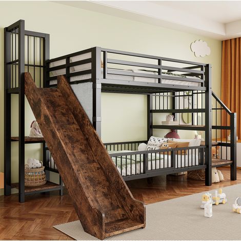 lit enfant mezzanine rangement 90x200 métal noir OKMYHOME (1/3)