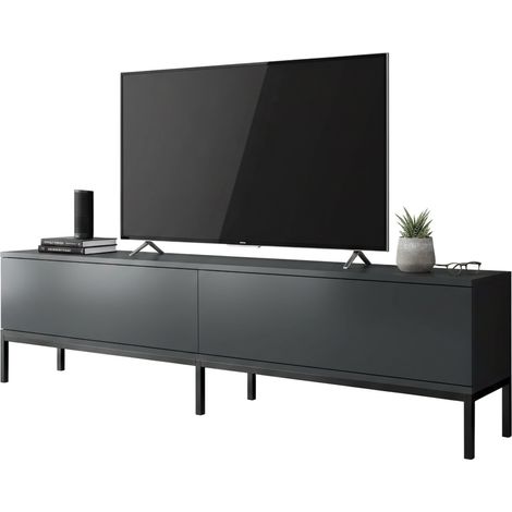 Dmora - Fernsehschrank Regulus, Ständer für Wohnzimmerfernseher, Niedriges Wohnzimmer-Sideboard, TV-Ständerbasis, 180x30h47 cm, Anthrazit und Schwarz, mit verstärkter Verpackung