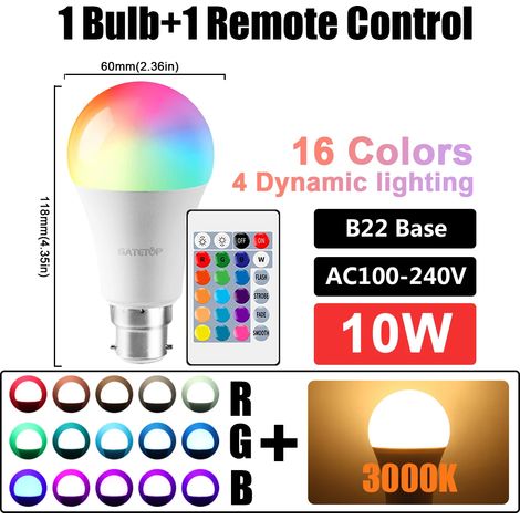 Lampes de croissance pour plantes Ampoule RGB dimmable (B22 3000K, 1 pièce, AC100-240V) avec télécommande intelligente 24 touches, idéale pour le salon. (1/5)